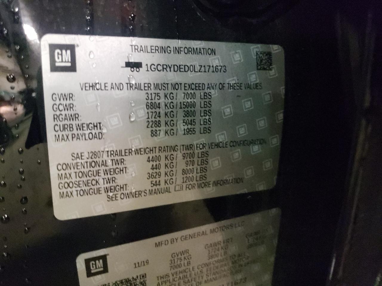 Photo 10 from auction – 2020 CHEVROLET SILVERADO with VIN 1GCRYDED0LZ171673