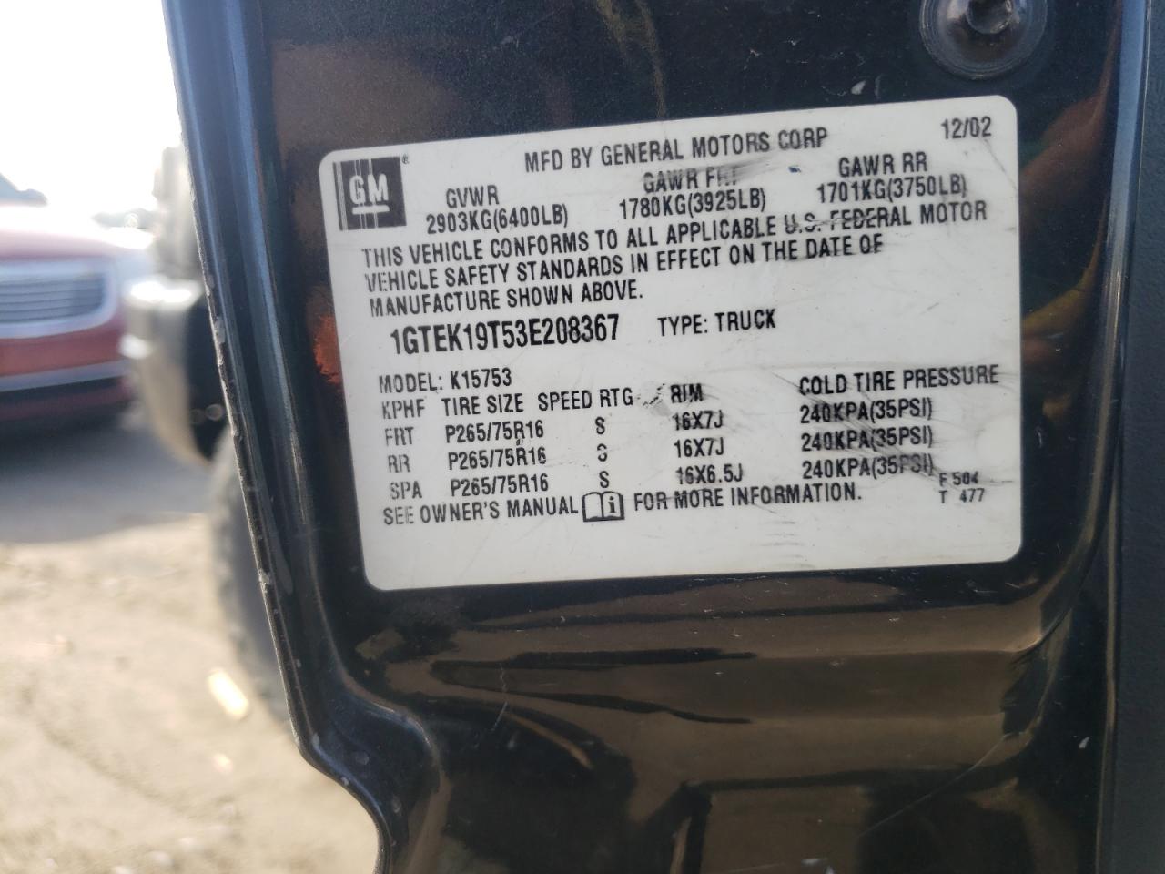 Photo 10 from auction – 2003 GMC NEW SIERRA with VIN 1GTEK19T53E208367