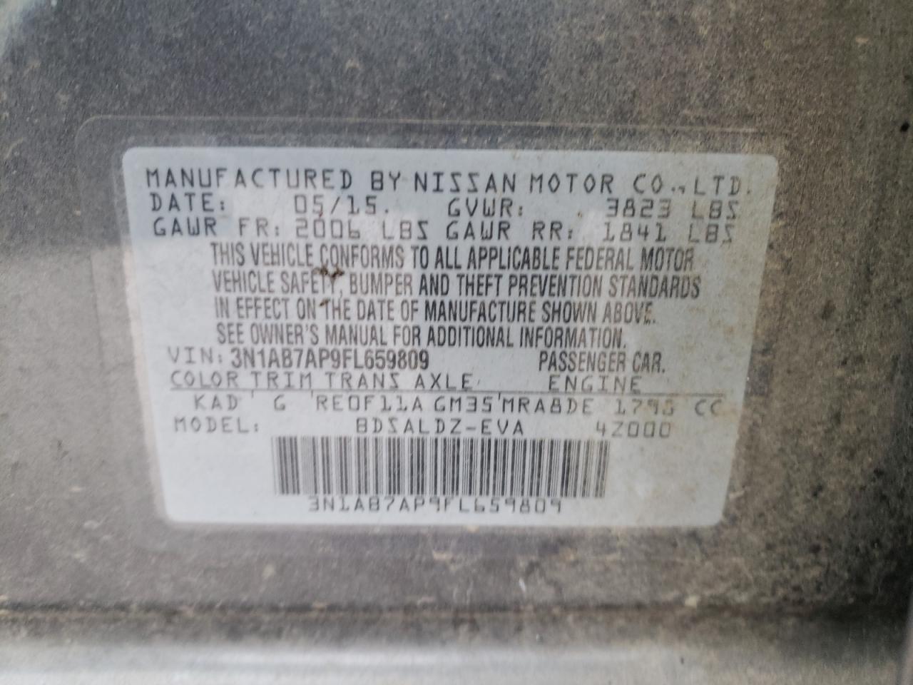 Photo 10 from auction – 2015 NISSAN SENTRA S with VIN 3N1AB7AP9FL659809