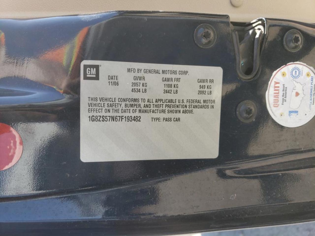 Photo 10 from auction – 2007 SATURN AURA XE with VIN 1G8ZS57N67F193482