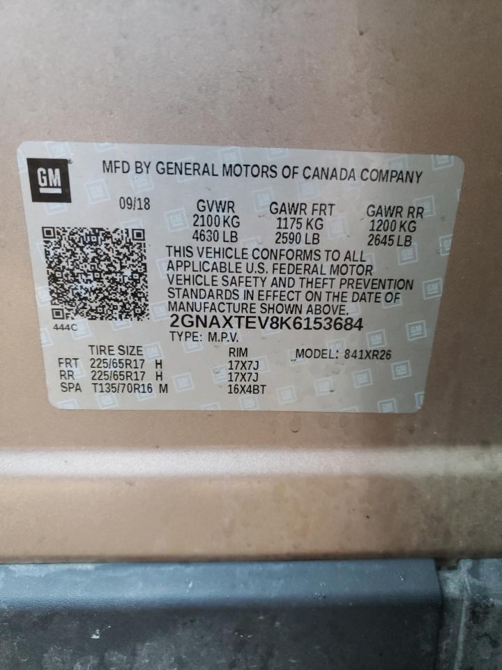 Photo 10 from auction – 2019 CHEVROLET EQUINOX LT with VIN 2GNAXTEV8K6153684