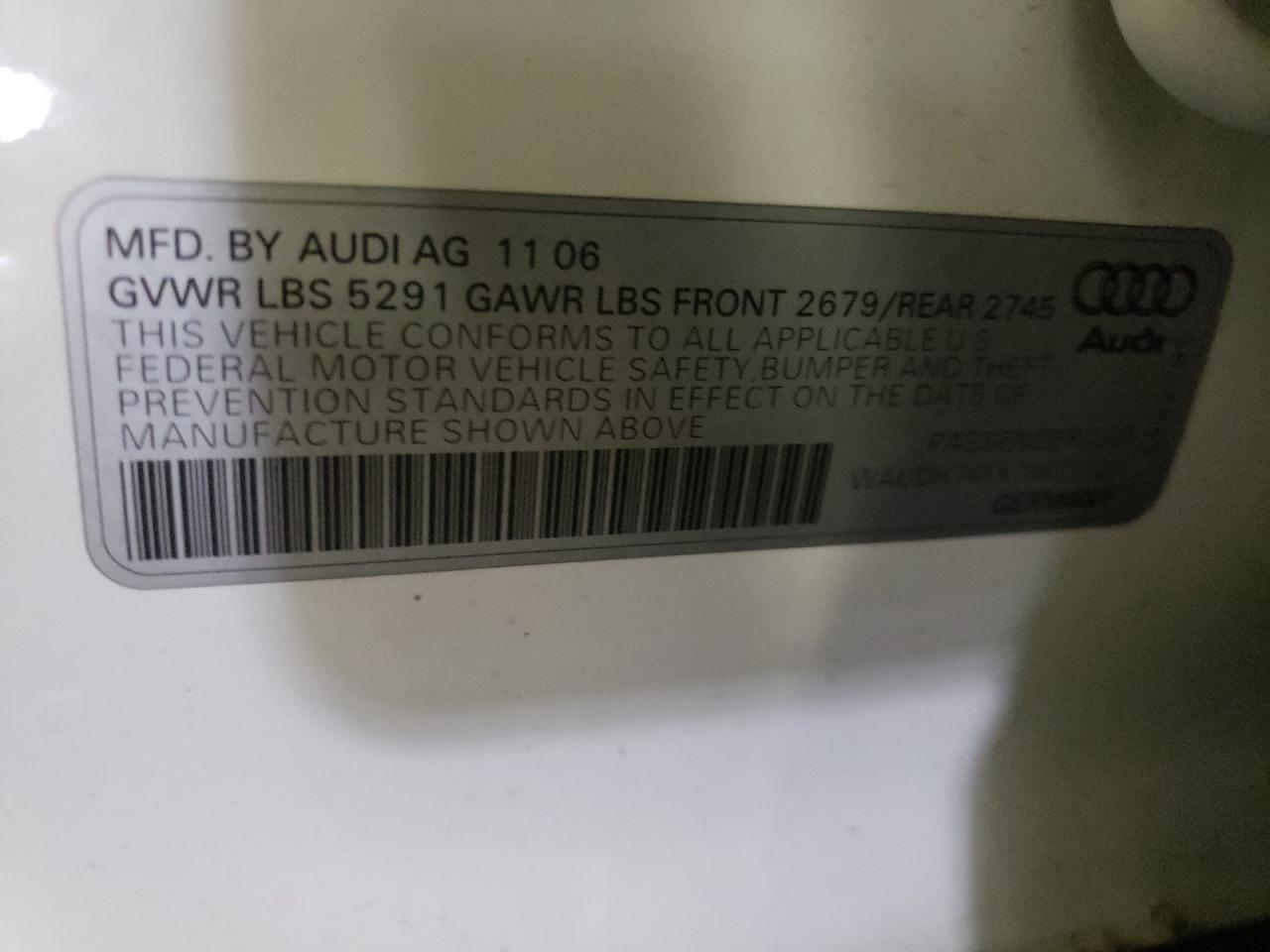 Photo 10 from auction – 2007 AUDI A6 3.2 QUA with VIN WAUDH74F67N077127