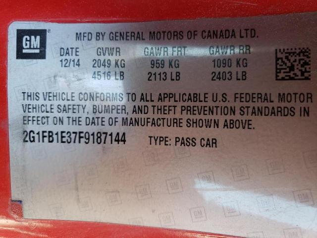 Photo 10 from auction – 2015 CHEVROLET CAMARO LS with VIN 2G1FB1E37F9187144