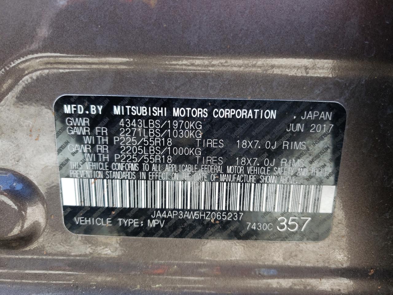 Photo 10 from auction – 2017 MITSUBISHI OUTLANDER with VIN JA4AP3AW5HZ065237