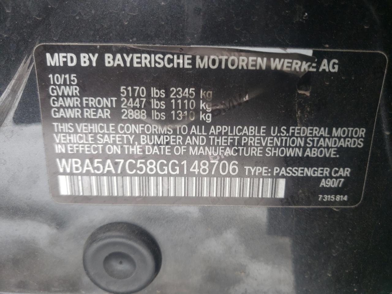 Photo 10 from auction – 2016 BMW 528 XI with VIN WBA5A7C58GG148706