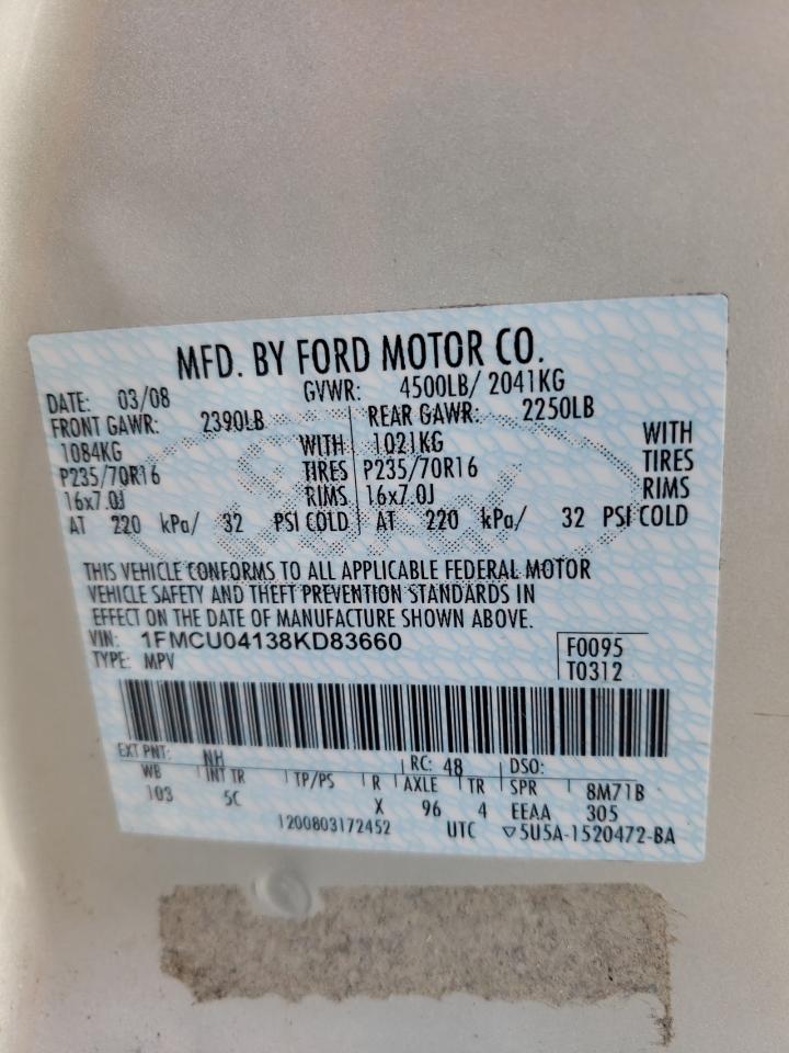 Photo 10 from auction – 2008 FORD ESCAPE LIM with VIN 1FMCU04138KD83660