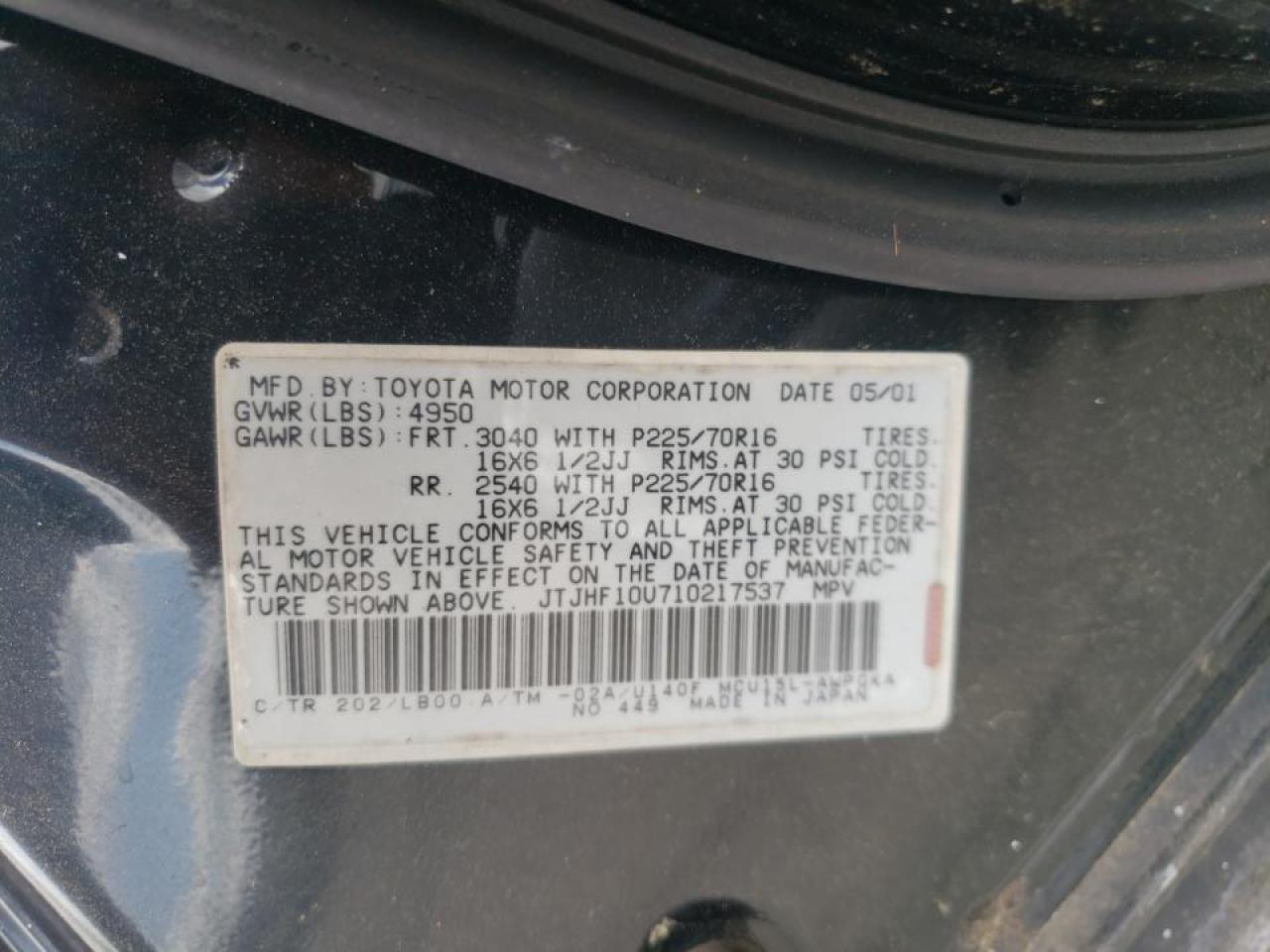 Photo 10 from auction – 2001 LEXUS RX 300 with VIN JTJHF10U710217537
