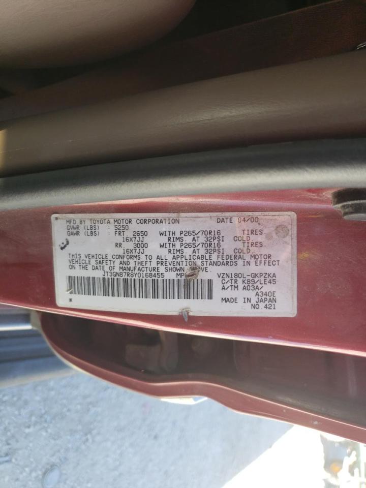 Photo 10 from auction – 2000 TOYOTA 4RUNNER LI with VIN JT3GN87R8Y0168455