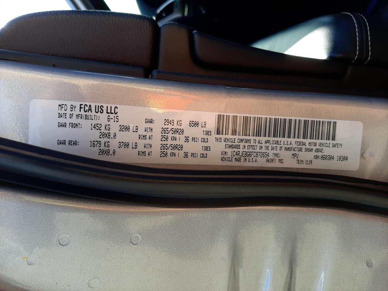 Photo 10 from auction – 2015 JEEP GRAND CHER with VIN 1C4RJEBG6FC872654