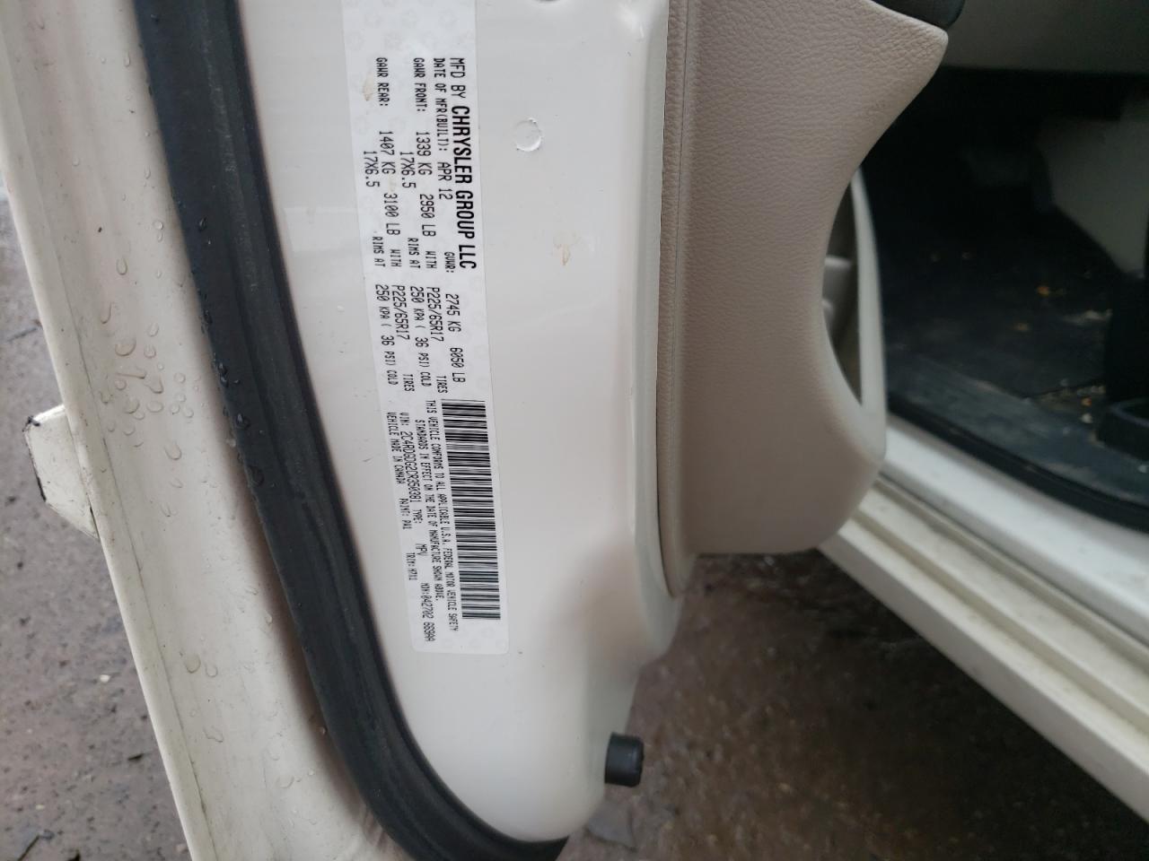 Photo 10 from auction – 2012 DODGE GRAND CARA with VIN 2C4RDGDG2CR350381