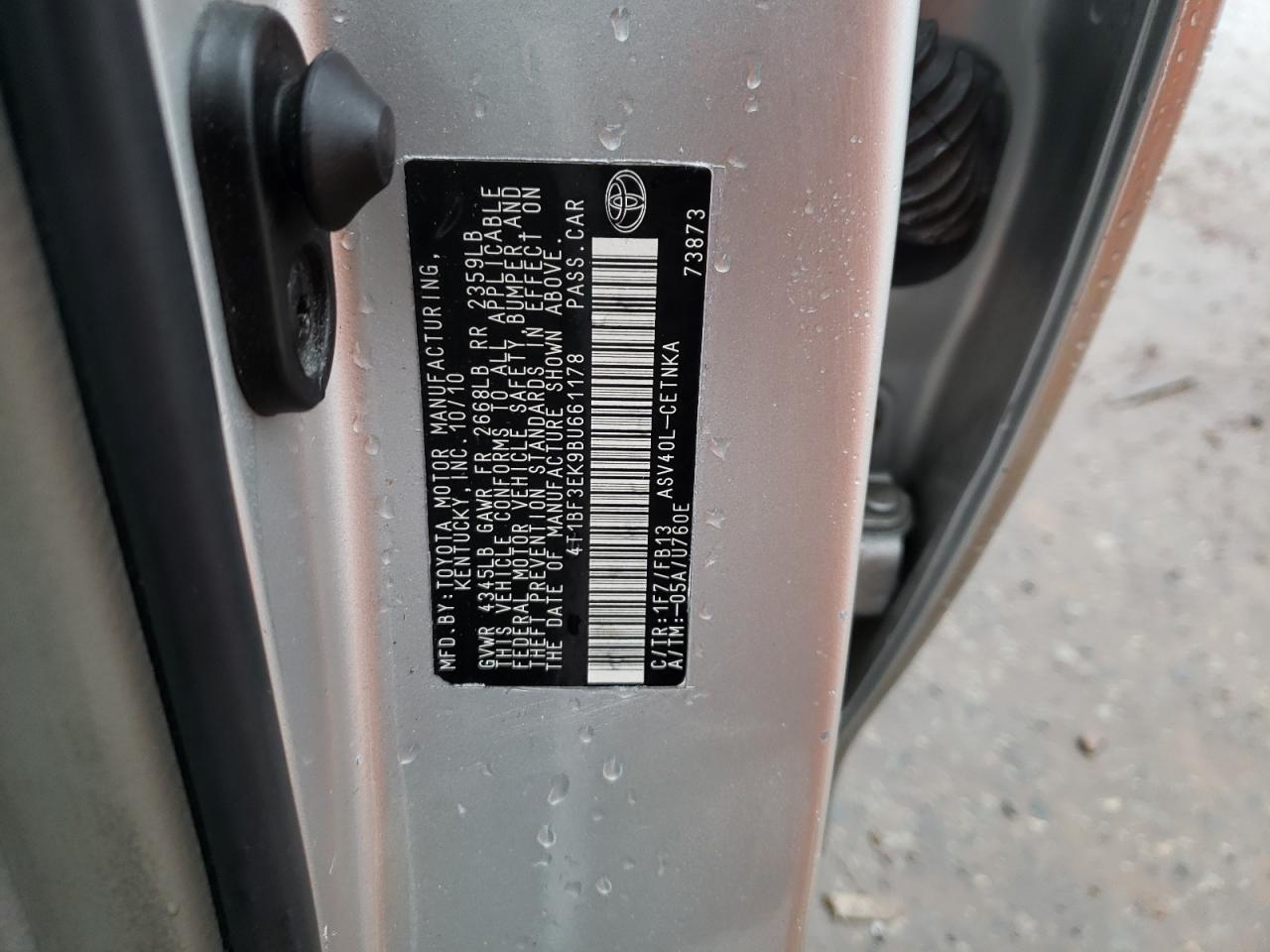 Photo 10 from auction – 2011 TOYOTA CAMRY BASE with VIN 4T1BF3EK9BU661178