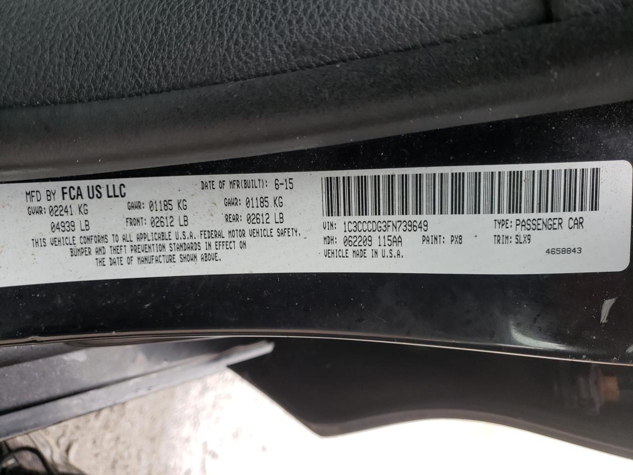 Photo 10 from auction – 2015 CHRYSLER 200 S with VIN 1C3CCCDG3FN739649
