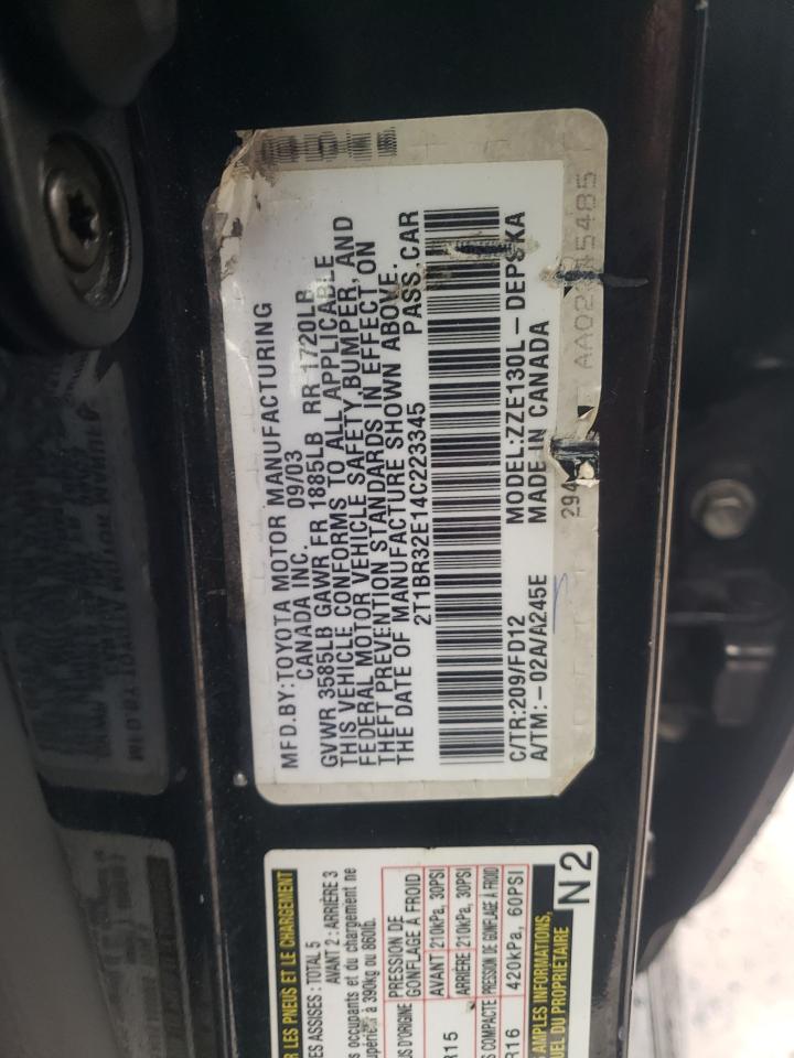 Photo 10 from auction – 2004 TOYOTA COROLLA CE with VIN 2T1BR32E14C223345