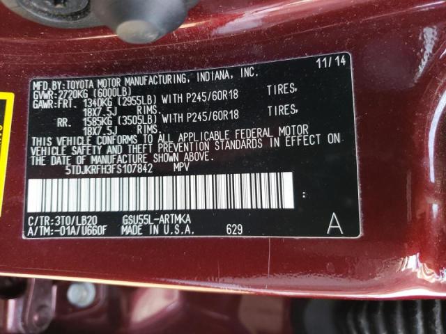 Photo 10 from auction – 2015 TOYOTA HIGHLANDER with VIN 5TDJKRFH3FS107842
