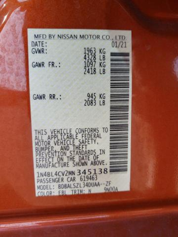 Photo 10 from auction – 2021 NISSAN ALTIMA SR with VIN 1N4BL4CV2MN345138