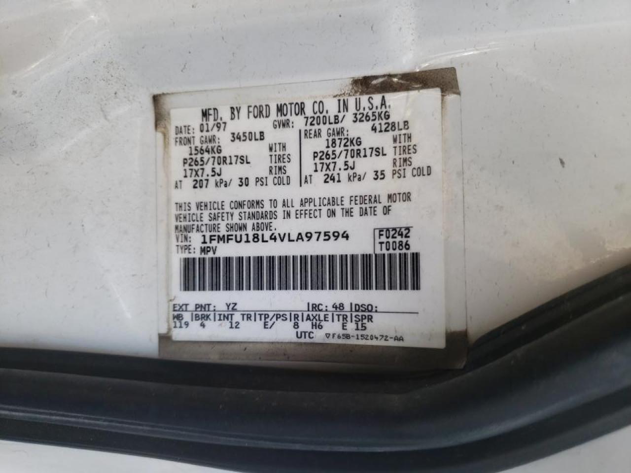 Photo 10 from auction – 1997 FORD EXPEDITION with VIN 1FMFU18L4VLA97594
