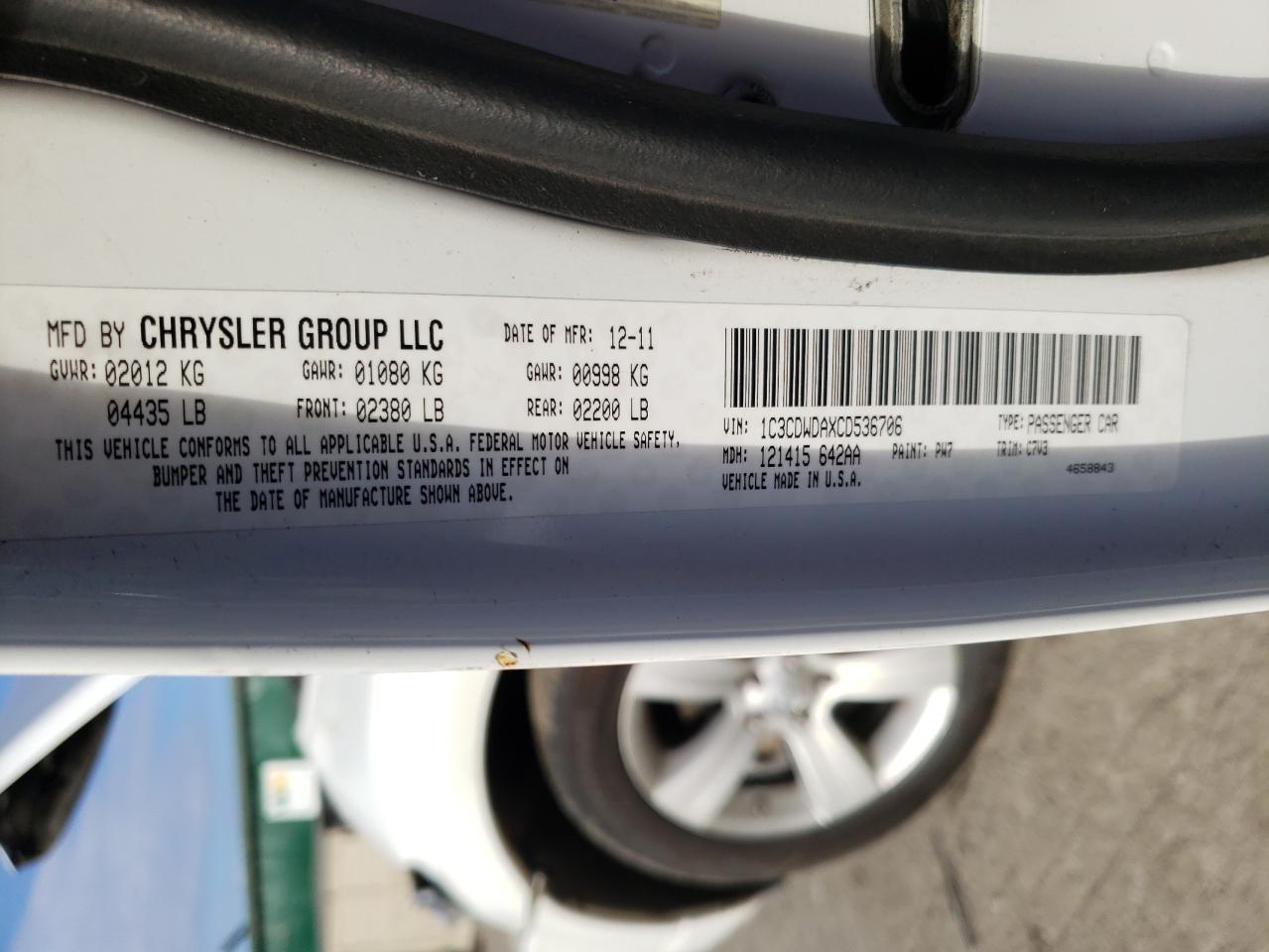 Photo 10 from auction – 2012 DODGE CALIBER SX with VIN 1C3CDWDAXCD536706
