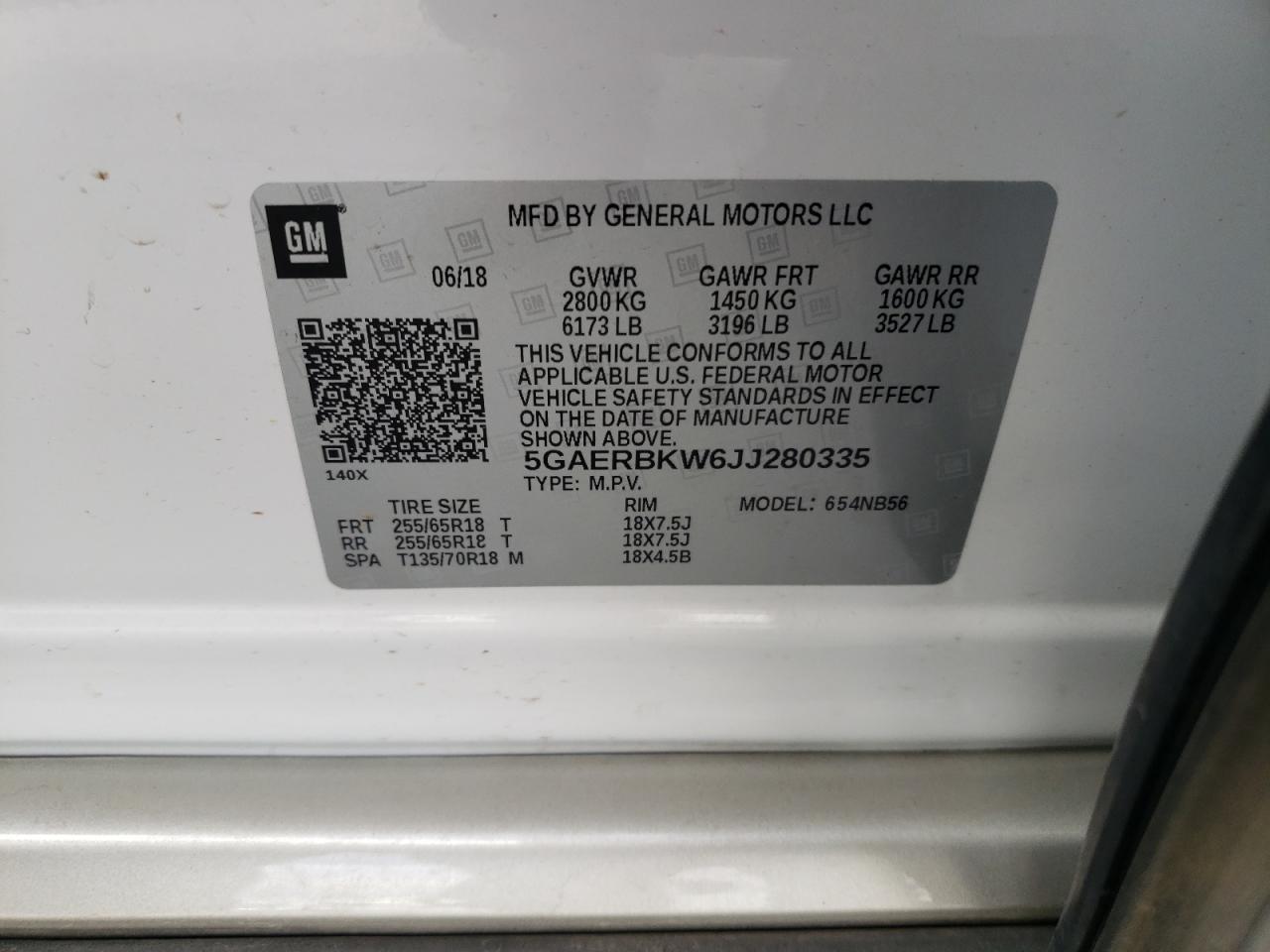 Photo 10 from auction – 2018 BUICK ENCLAVE ES with VIN 5GAERBKW6JJ280335