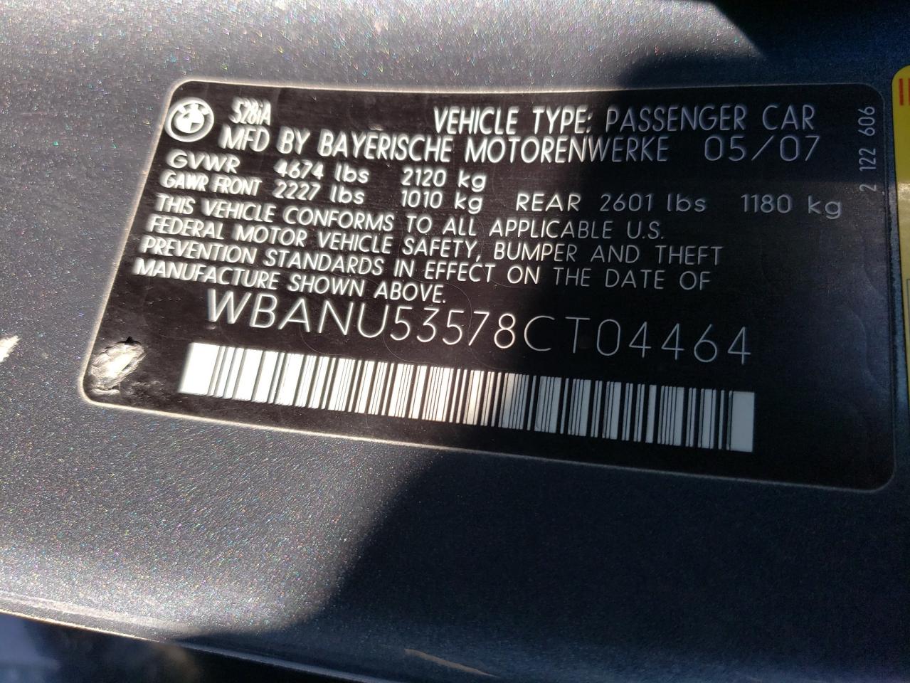 Photo 10 from auction – 2008 BMW 528 I with VIN WBANU53578CT04464
