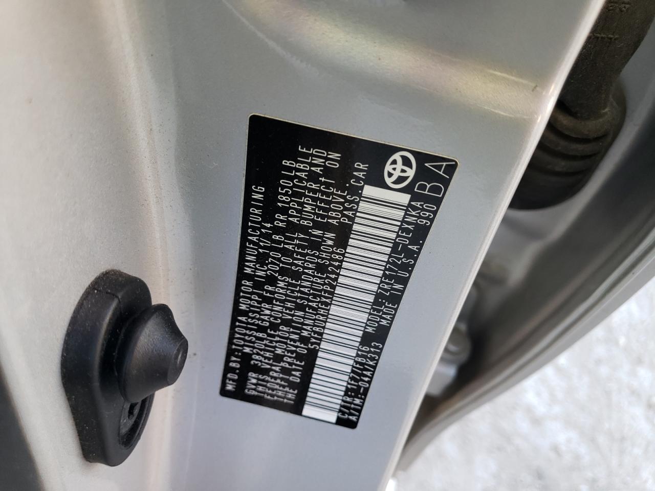 Photo 10 from auction – 2015 TOYOTA COROLLA L with VIN 5YFBURHEXFP242486