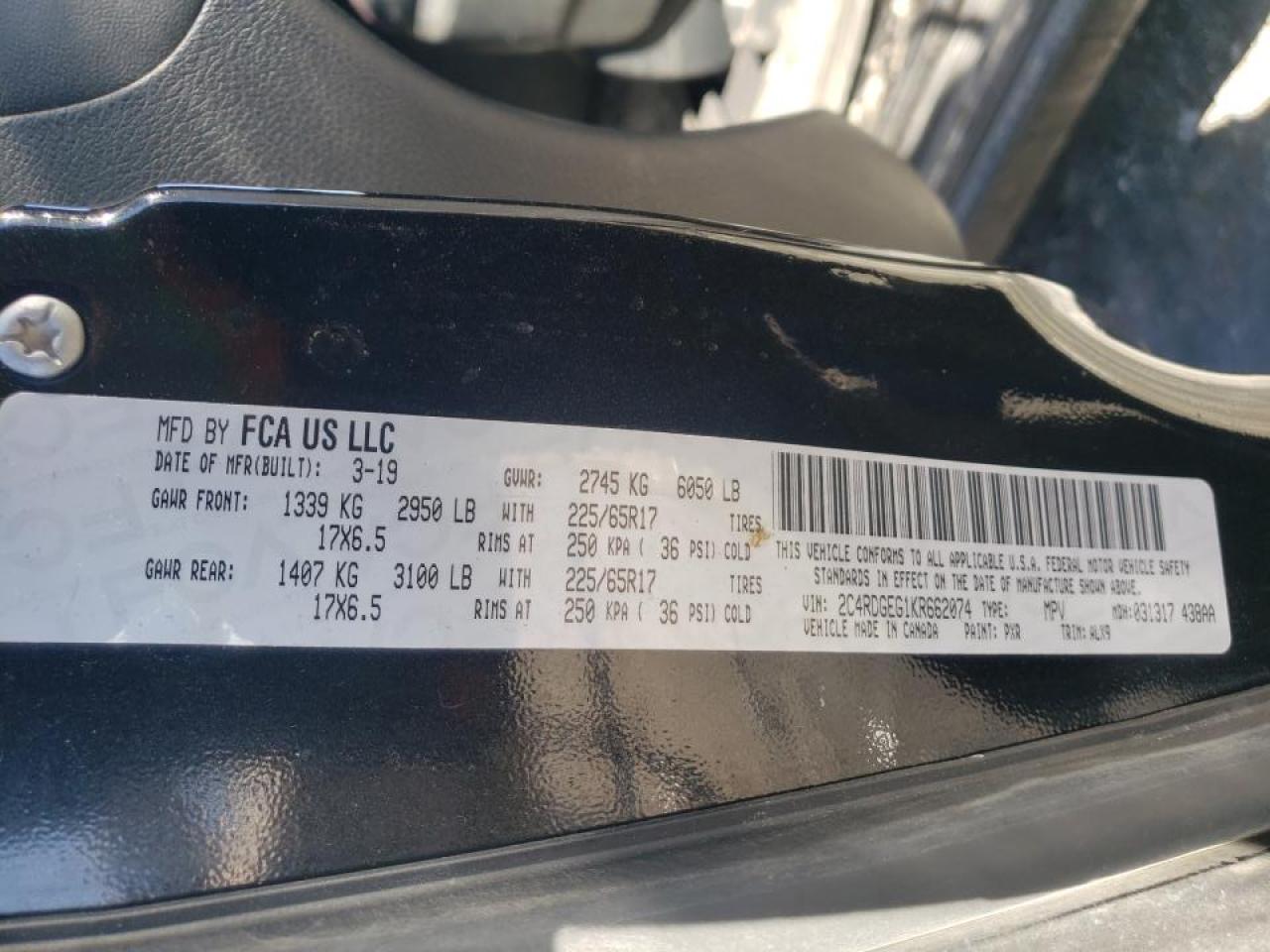 Photo 10 from auction – 2019 DODGE GRAND CARA with VIN 2C4RDGEG1KR662074