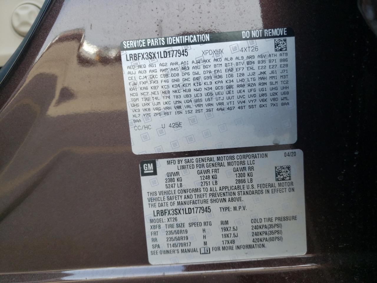 Photo 10 from auction – 2020 BUICK ENVISION P with VIN LRBFX3SX1LD177945