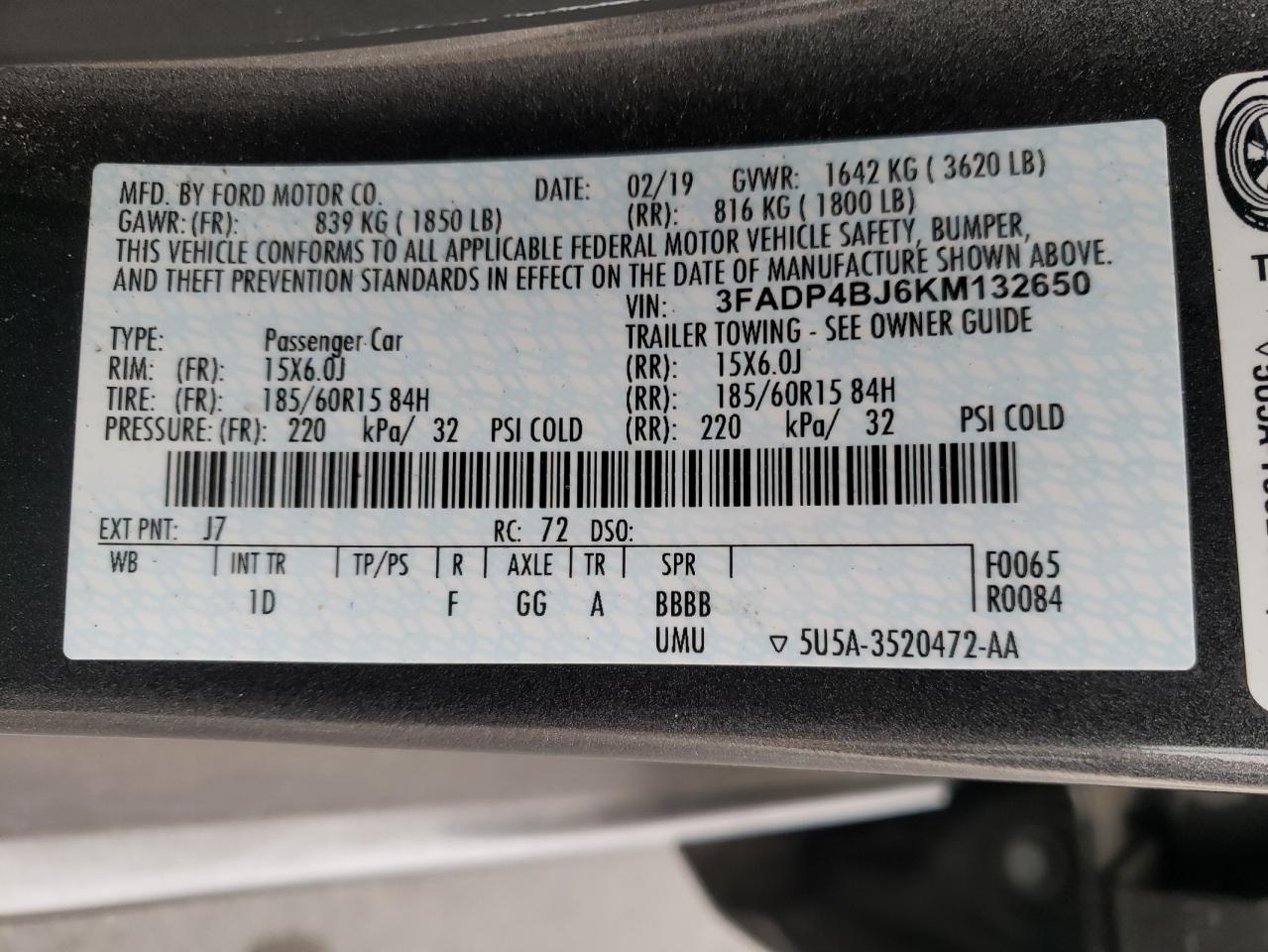 Photo 10 from auction – 2019 FORD FIESTA with VIN 3FADP4BJ6KM132650