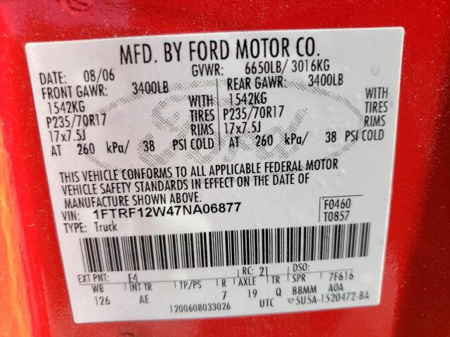 Photo 10 from auction – 2007 FORD F150 with VIN 1FTRF12W47NA06877