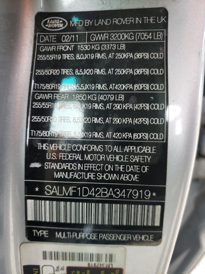 Photo 10 from auction – 2011 LAND ROVER RANGE ROVE with VIN SALMF1D42BA347919