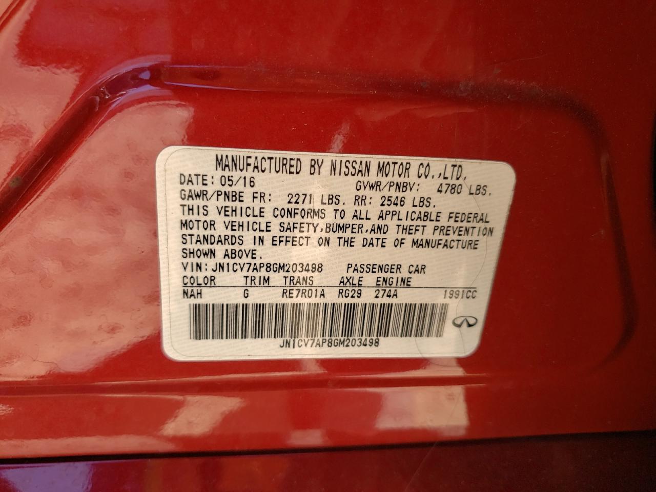 Photo 10 from auction – 2016 INFINITI Q50 BASE with VIN JN1CV7AP8GM203498