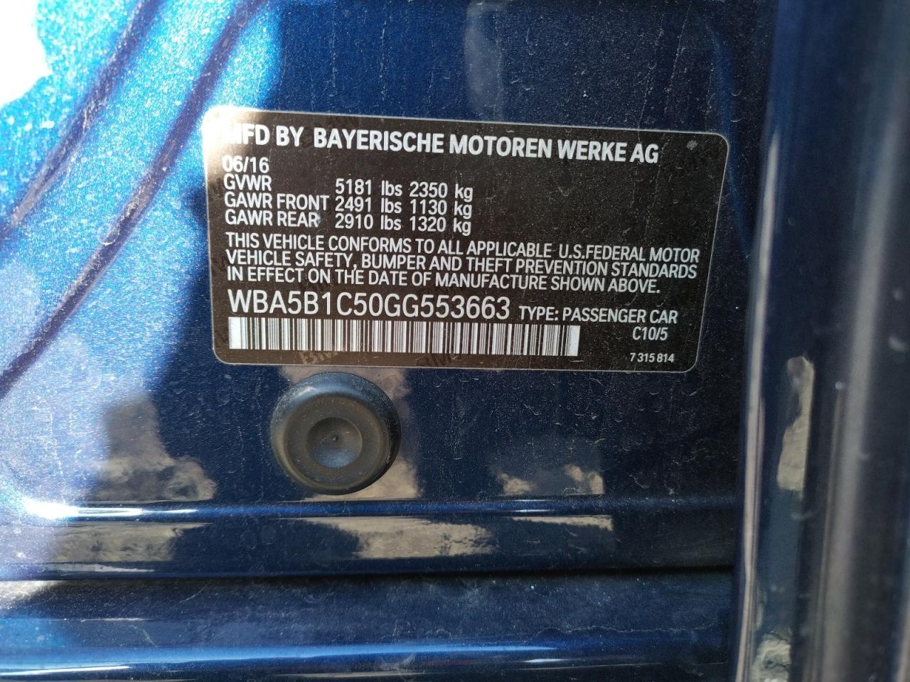 Фото 10 с аукциона – 2016 BMW 535 I с VIN WBA5B1C50GG553663