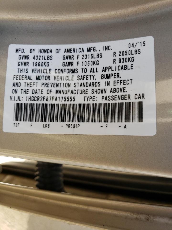 Photo 10 from auction – 2015 HONDA ACCORD EXL with VIN 1HGCR2F87FA175555