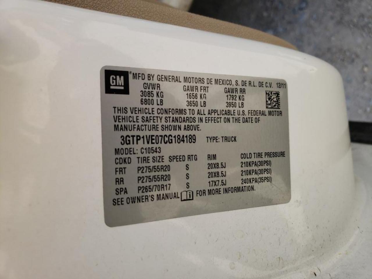Photo 10 from auction – 2012 GMC SIERRA C15 with VIN 3GTP1VE07CG184189