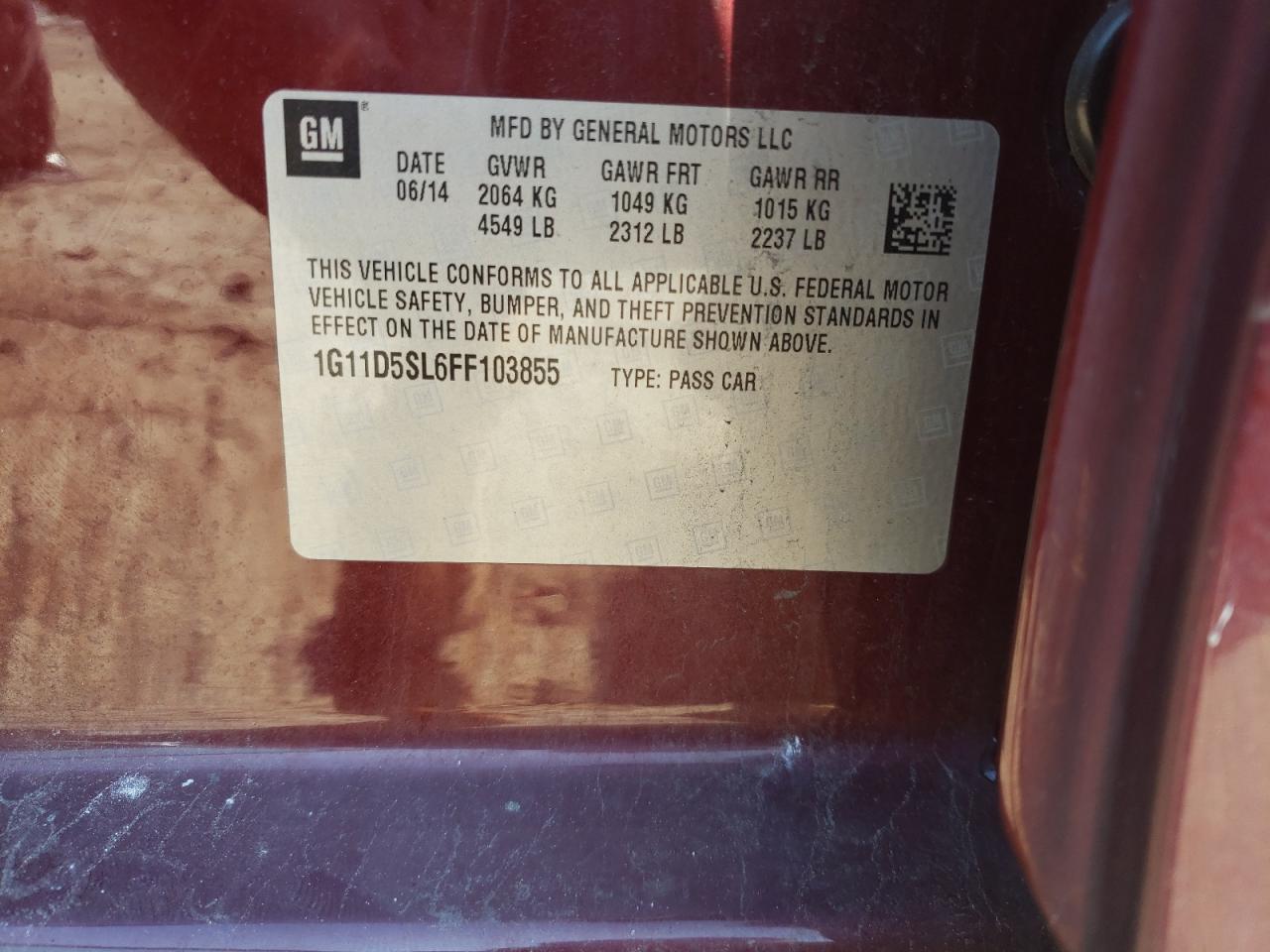 Photo 10 from auction – 2015 CHEVROLET MALIBU 2LT with VIN 1G11D5SL6FF103855