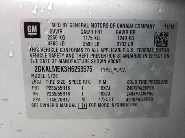 Photo 10 from auction – 2017 GMC TERRAIN SL with VIN 2GKALMEK3H6253575