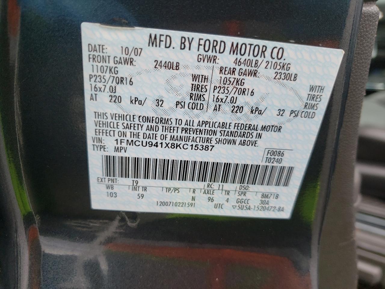 Photo 10 from auction – 2008 FORD ESCAPE LIM with VIN 1FMCU941X8KC15387