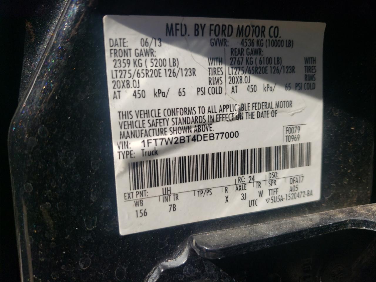 Photo 10 from auction – 2013 FORD F250 SUPER with VIN 1FT7W2BT4DEB77000