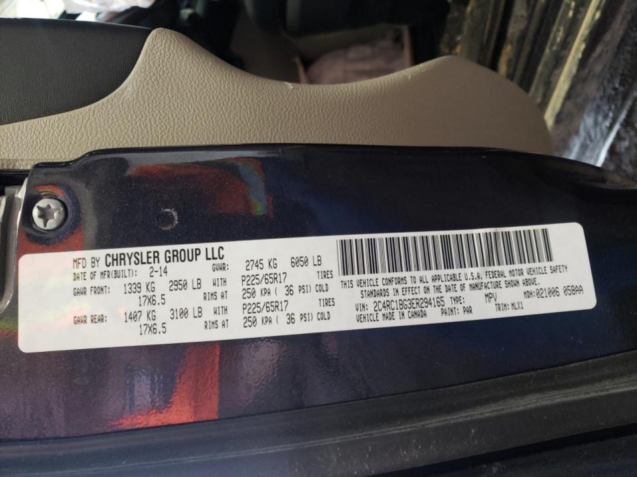 Photo 10 from auction – 2014 CHRYSLER TOWN & COU with VIN 2C4RC1BG3ER294165