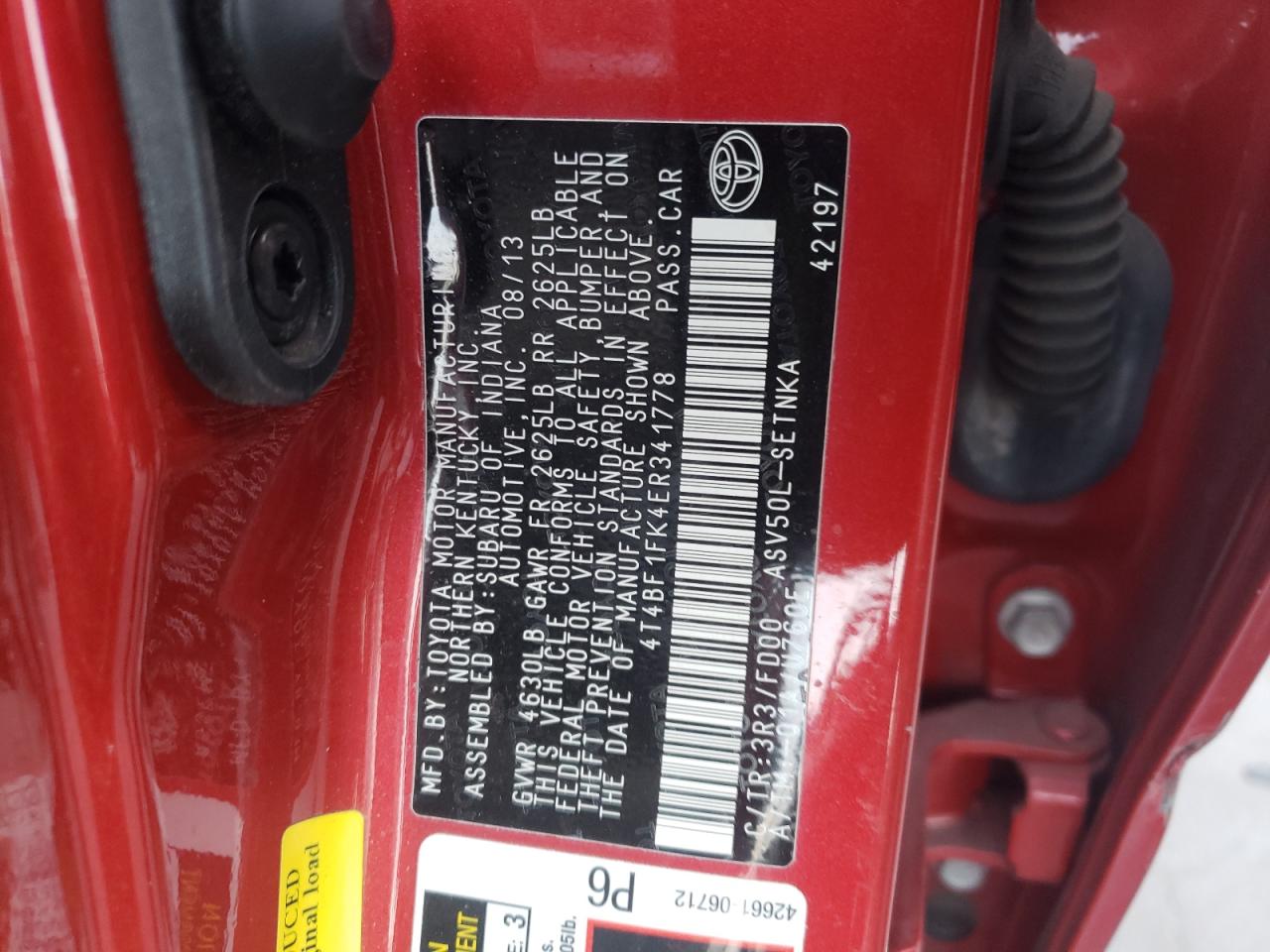 Photo 10 from auction – 2014 TOYOTA CAMRY L with VIN 4T4BF1FK4ER341778