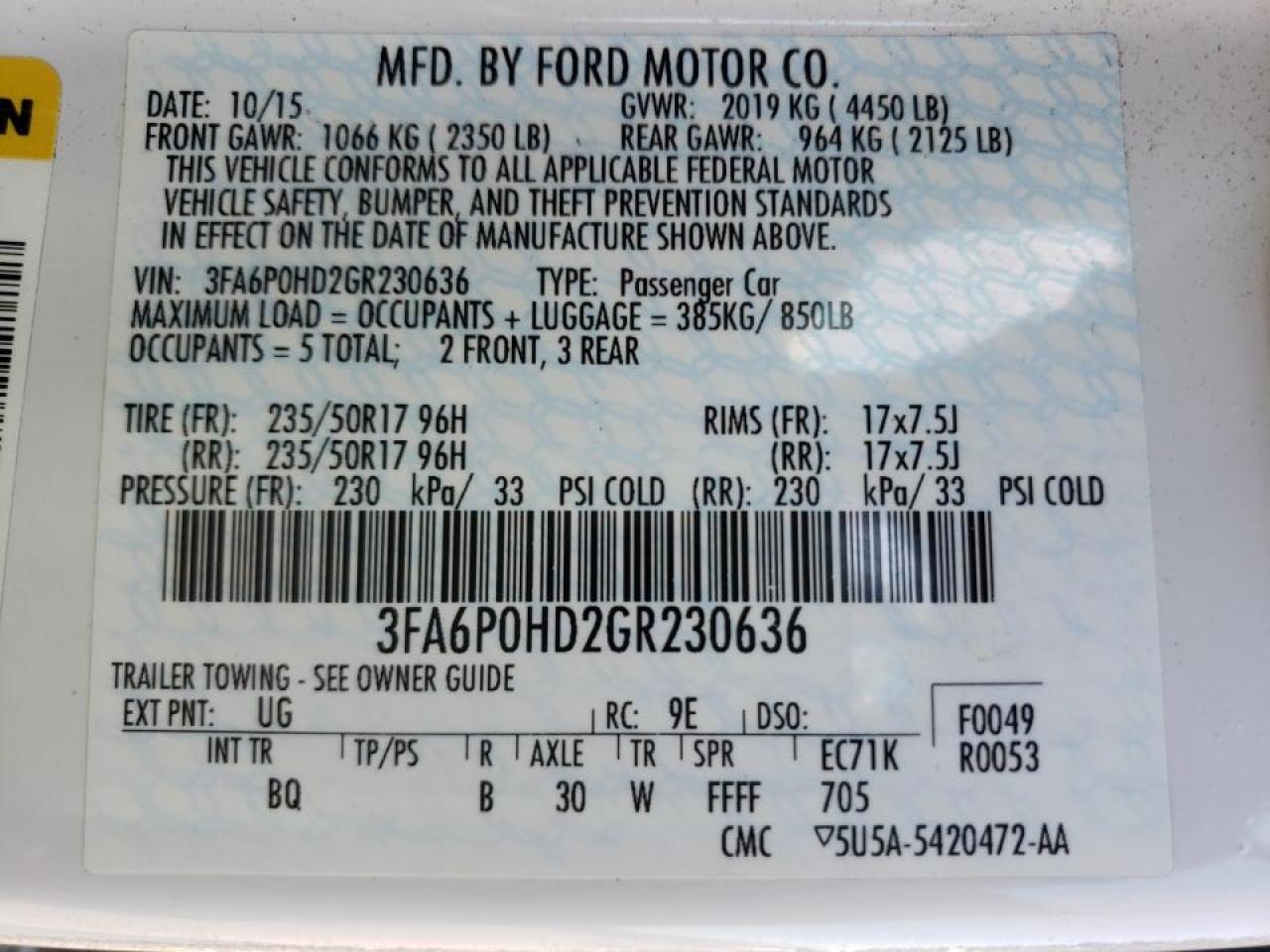 Zdjęcie 10 z aukcji – 2016 FORD FUSION SE z VIN 3FA6P0HD2GR230636