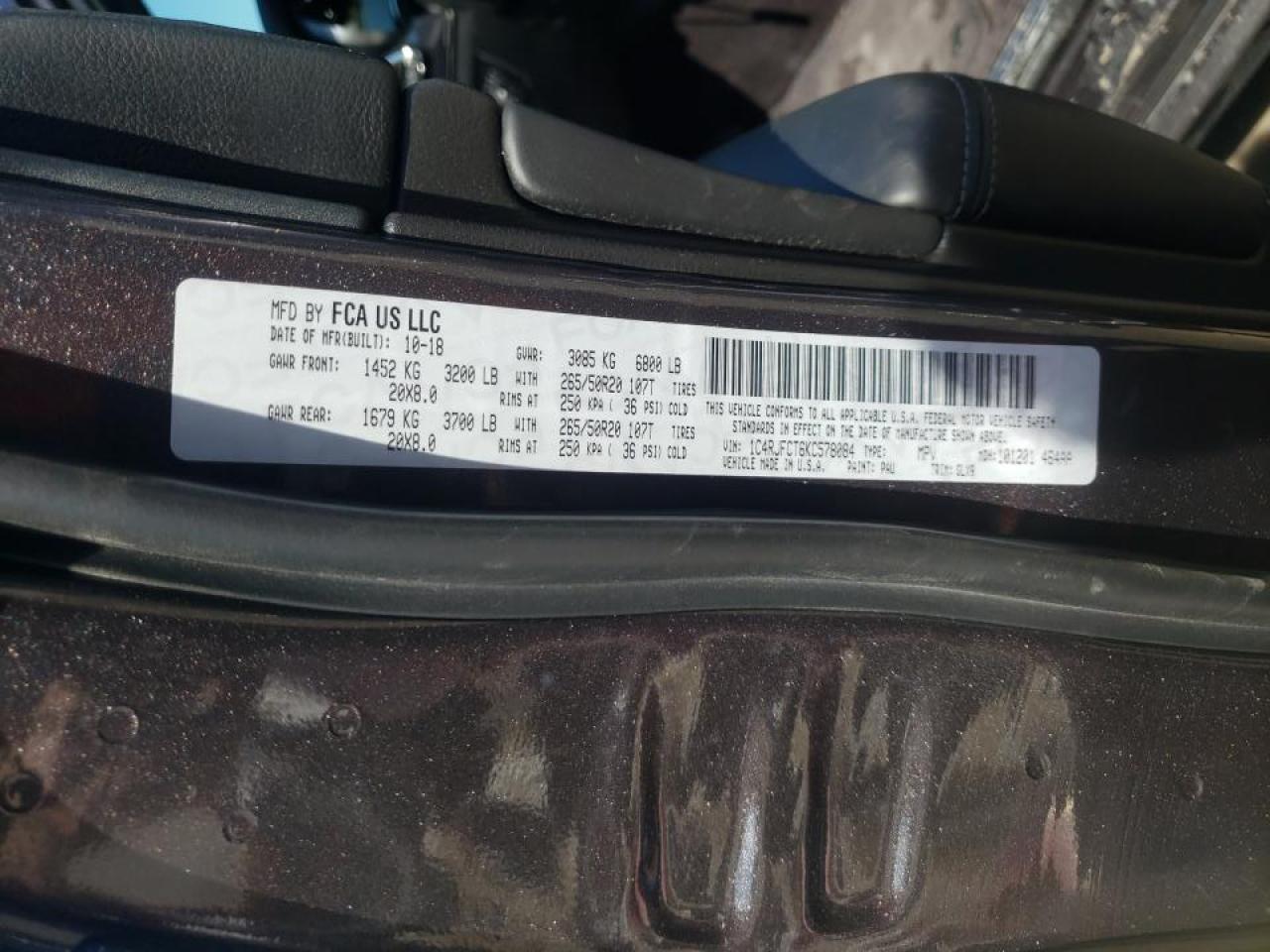Photo 10 from auction – 2019 JEEP GRAND CHER with VIN 1C4RJFCT6KC578084