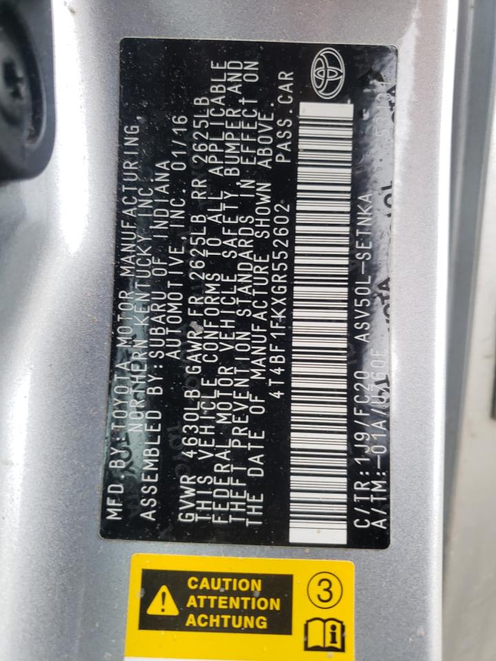 Photo 10 from auction – 2016 TOYOTA CAMRY LE with VIN 4T4BF1FKXGR552602