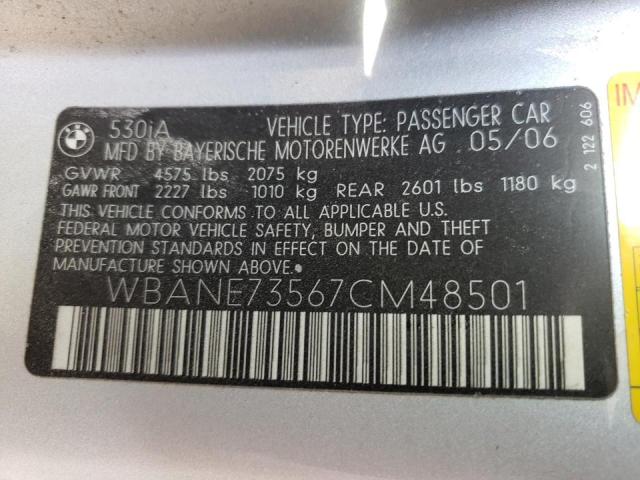 Photo 10 from auction – 2007 BMW 530 I with VIN WBANE73567CM48501