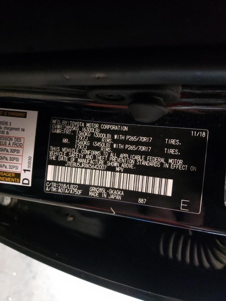 Photo 10 from auction – 2019 TOYOTA 4RUNNER SR with VIN JTEBU5JRXK5642007