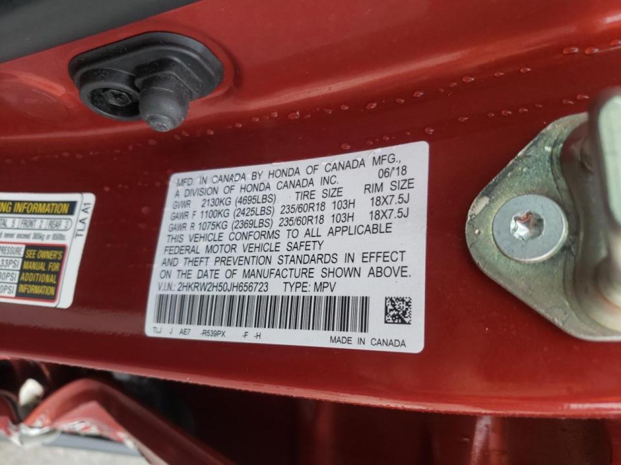 Photo 10 from auction – 2018 HONDA CR-V EX with VIN 2HKRW2H50JH656723