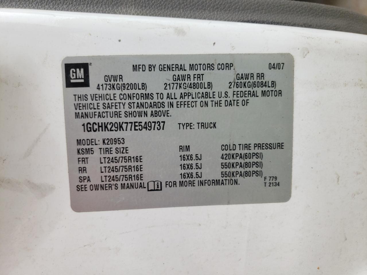 Photo 10 from auction – 2007 CHEVROLET silverado with VIN 1GCHK29K77E549737