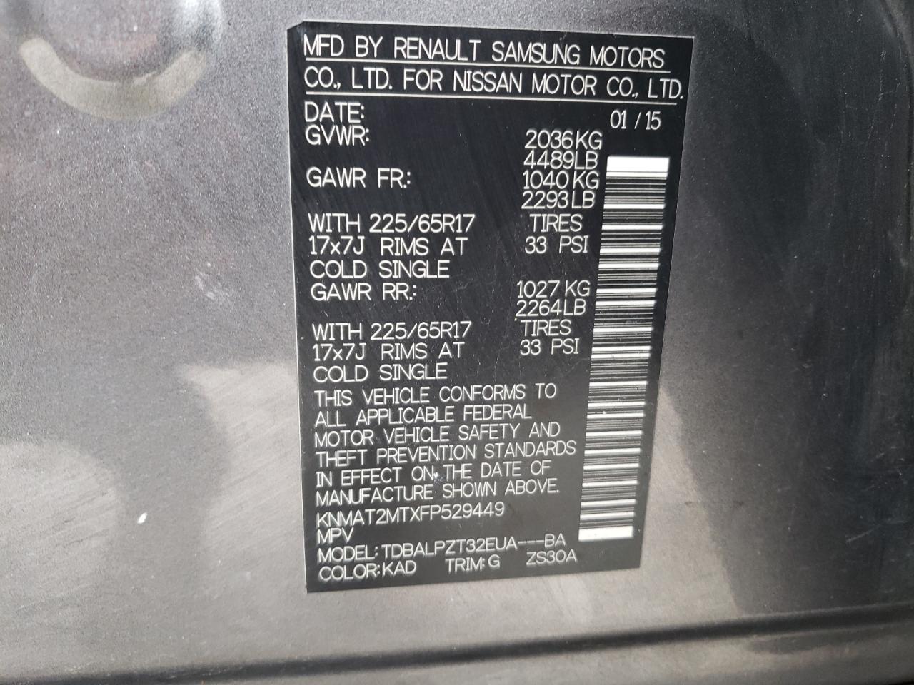 Photo 10 from auction – 2015 NISSAN ROGUE S with VIN KNMAT2MTXFP529449