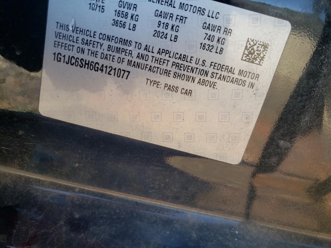 Photo 10 from auction – 2016 CHEVROLET SONIC LT with VIN 1G1JC6SH6G4121077