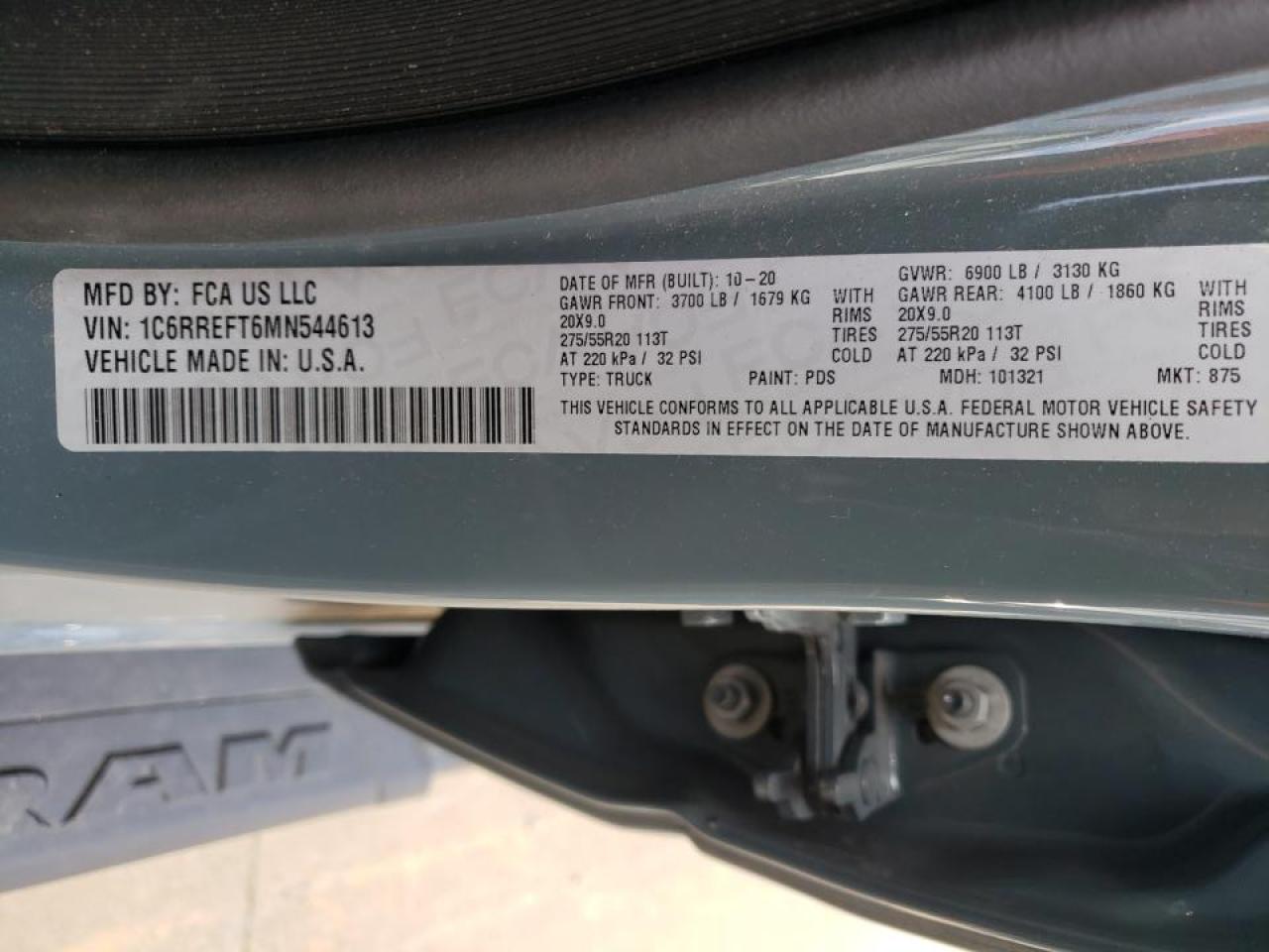 Photo 10 from auction – 2021 RAM 1500 BIG H with VIN 1C6RREFT6MN544613