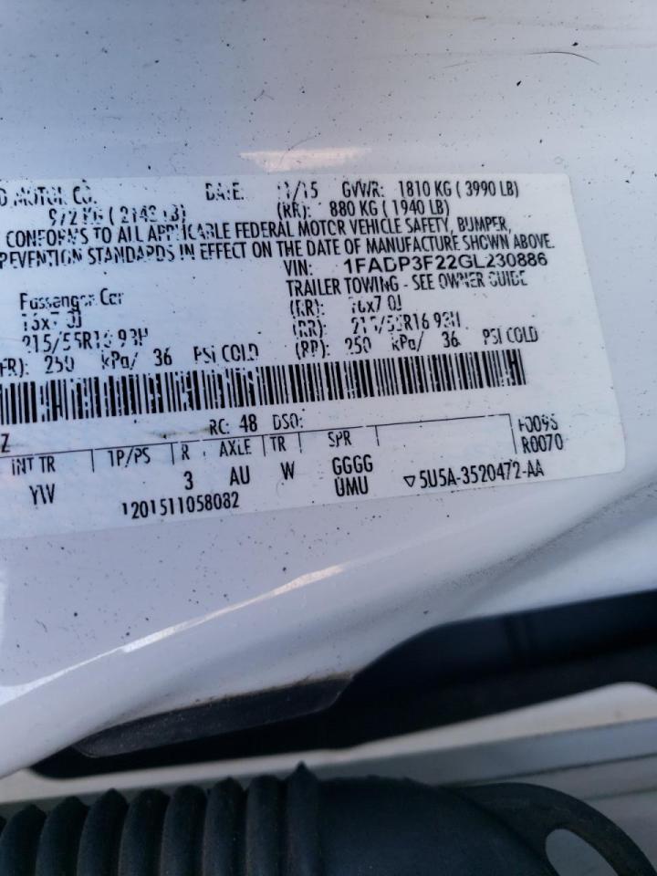 Photo 10 from auction – 2016 FORD FOCUS SE with VIN 1FADP3F22GL230886